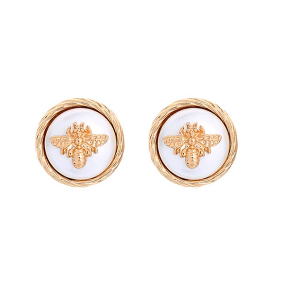 LiveChicStyle Jewelry - Boho Pearl Bee Gold Stud Earrings